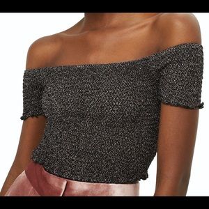Topshop sparkly off the shoulder crop top